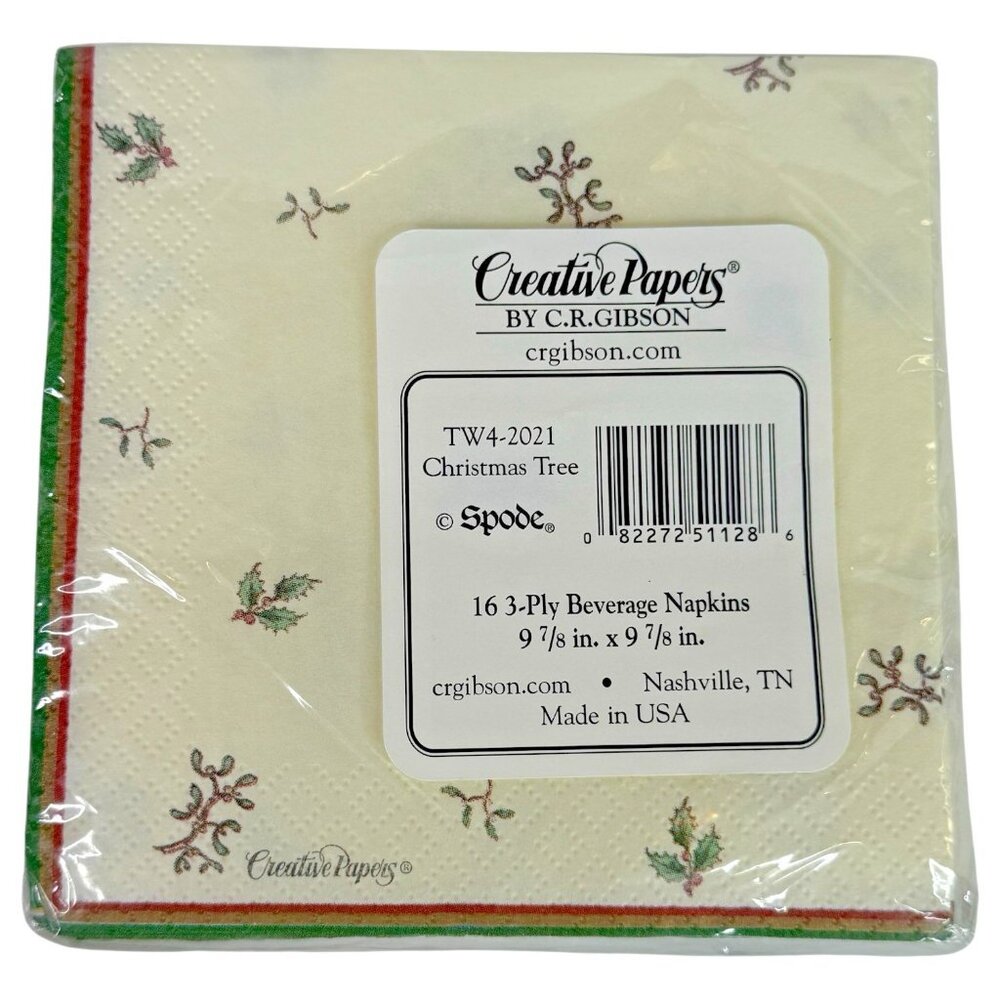 Spode Christmas Tree Napkins Green Trim Square Beverage Napkin Set 16 USA - Picture 2 of 4